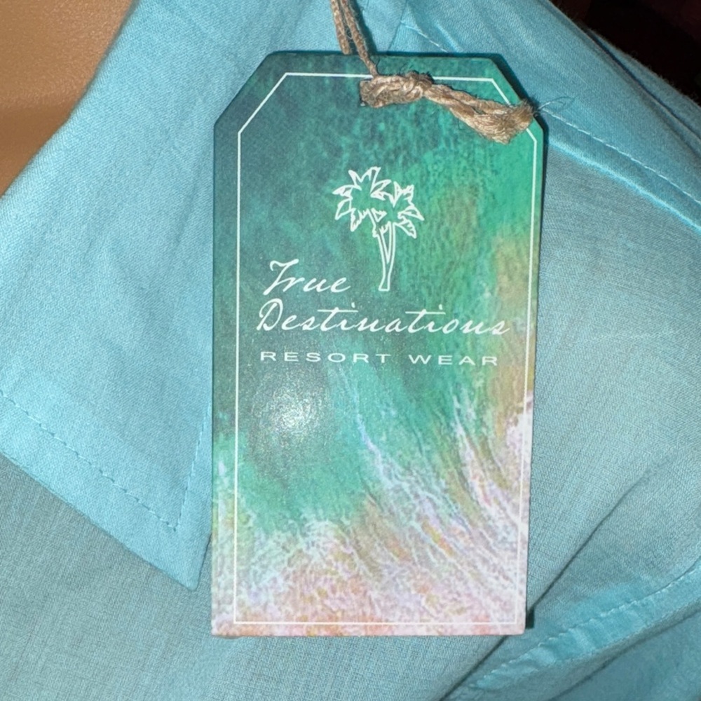 ☀️🏝️NWT True Destinations Resort Wear Caribbean Blue Aqua long Button-Up Shirt - Picture 4 of 8